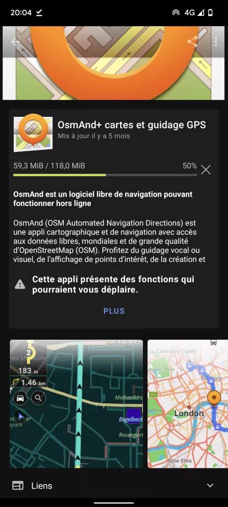 Téléchargement de l'application OsmAnd+ sur F-Droid